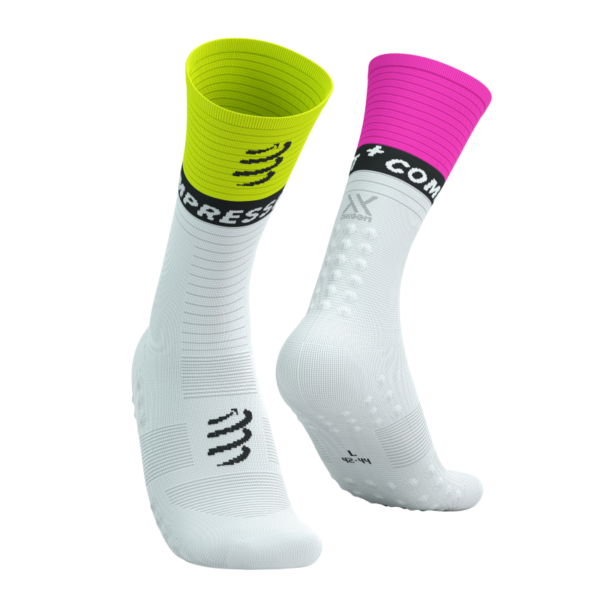Čarape Compressport Mid Compression Socks V2.0 White/Yellow/Pink